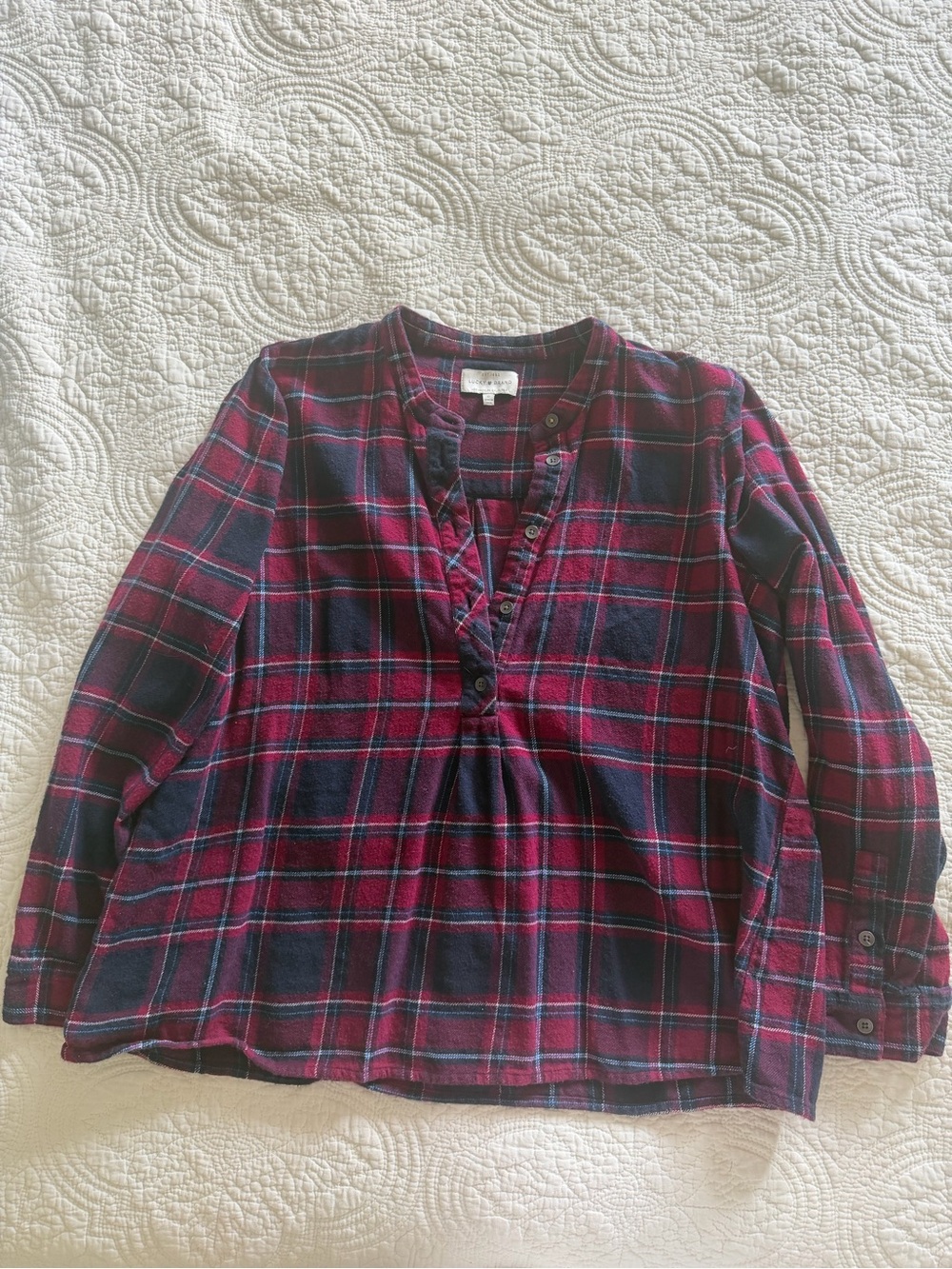 Lucky Brand Red & Navy Plaid Long-Sleeve Henley Flannel
